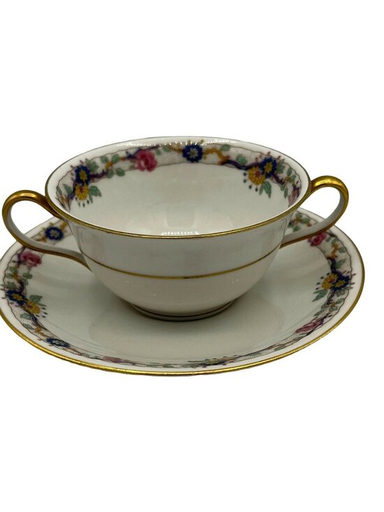 Limoges Other - Charles Ahrenfeldt Limoges France Floral Cream Soup Cup Saucer Gold
